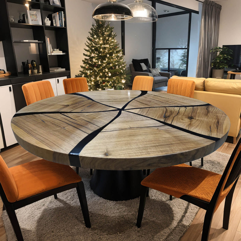 Custom Black Walnut Epoxy Resin Round Coffee Table Black Resin CRT-66