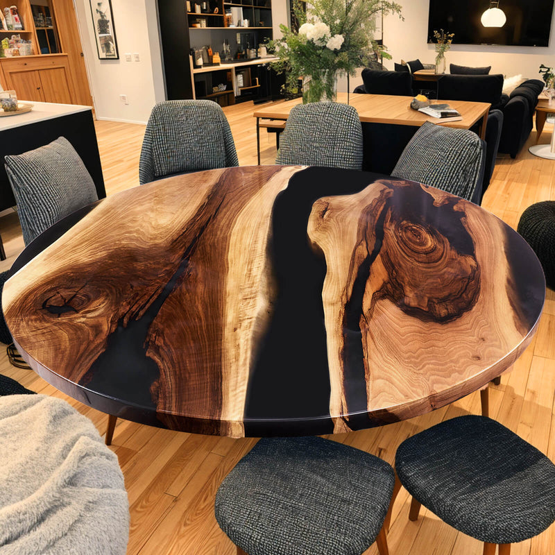 Custom Black Walnut Epoxy Resin Round Coffee Table Black Resin CRT-69