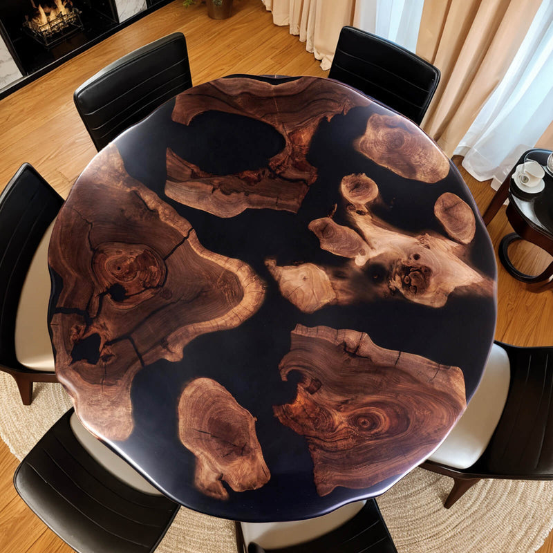 Custom Black Walnut Epoxy Resin Round Coffee Table Black Resin CRT-65