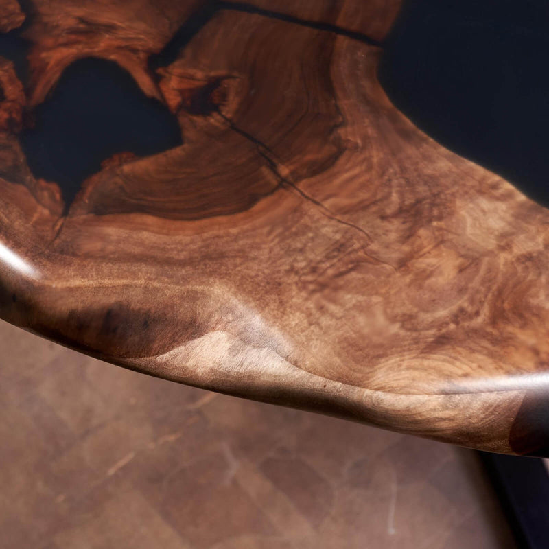Custom Black Walnut Epoxy Resin Round Coffee Table Black Resin CRT-65