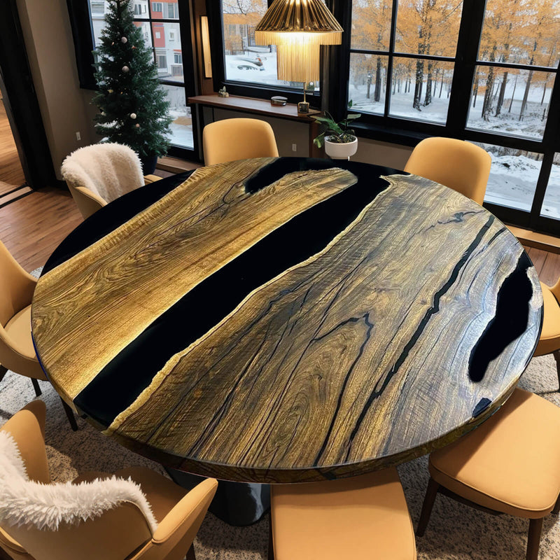 Custom Black Walnut Epoxy Resin Round Coffee Table Black Resin CRT-68