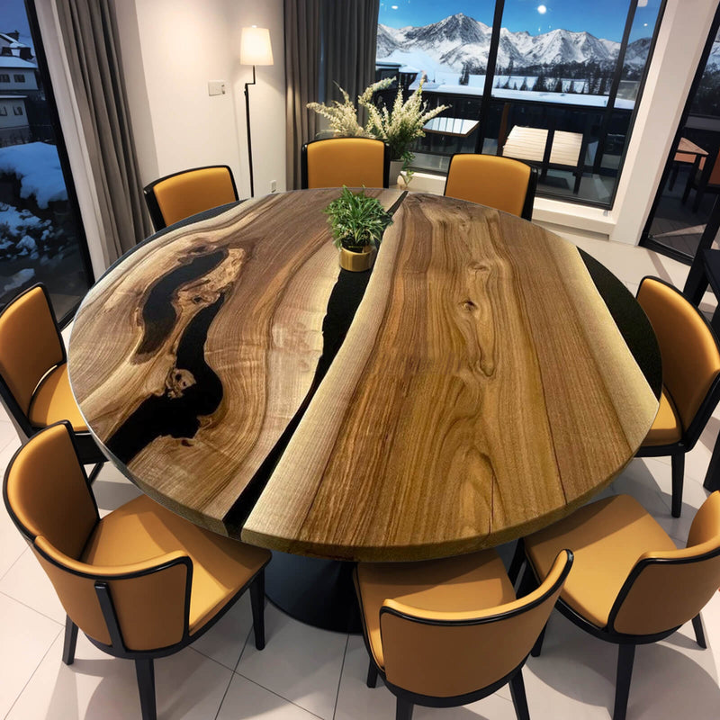 Custom Black Walnut Epoxy Resin Round Coffee Table Black Resin CRT-72