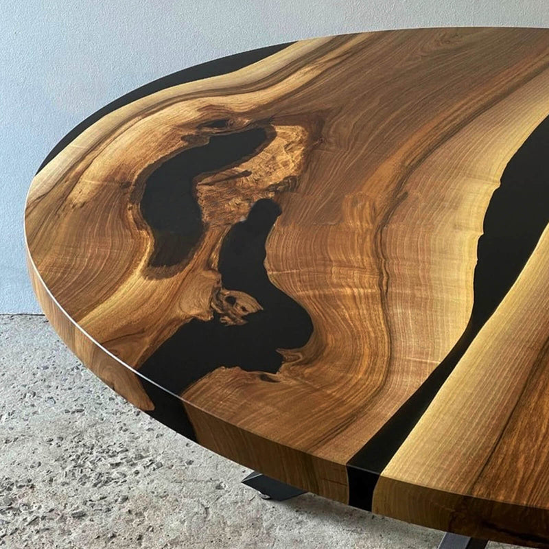 Custom Black Walnut Epoxy Resin Round Coffee Table Black Resin CRT-72