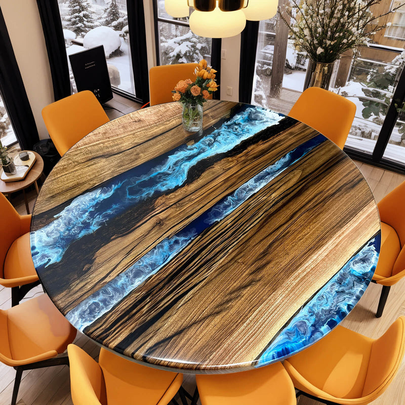 Custom Black Walnut Epoxy Resin Round Coffee Table Blue Resin CRT-71