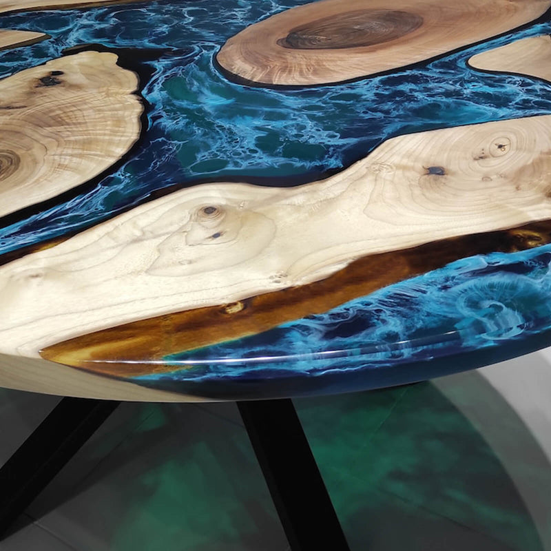 Custom Black Walnut Epoxy Resin Round Coffee Table Blue Resin CRT-75