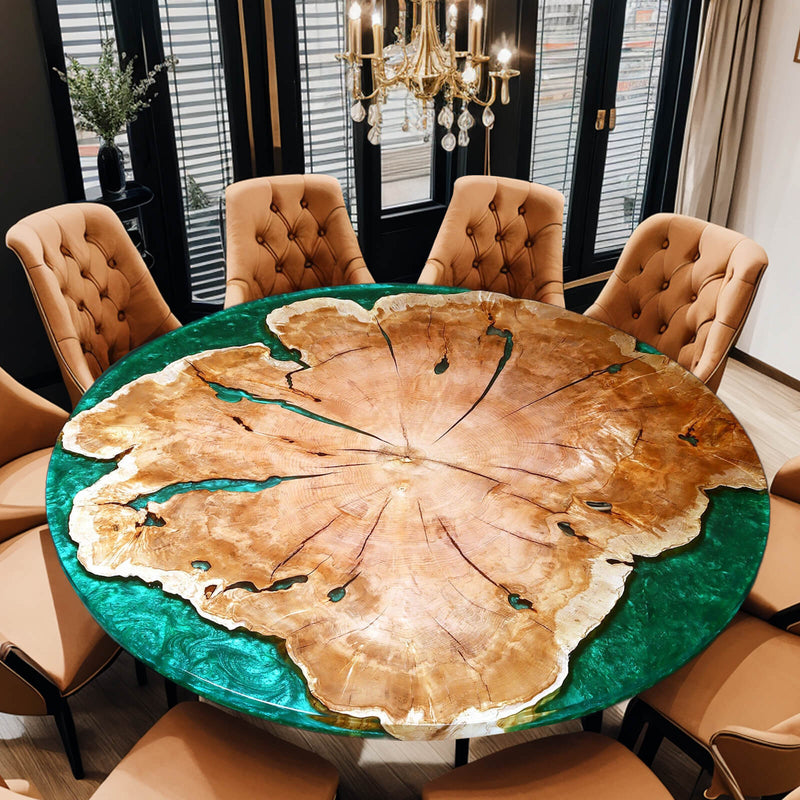 Custom Walnut Epoxy Resin Round Coffee Table Green Resin CRT-04