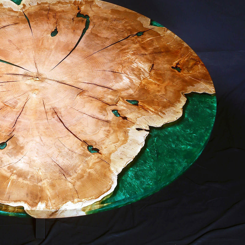 Custom Walnut Epoxy Resin Round Coffee Table Green Resin CRT-04