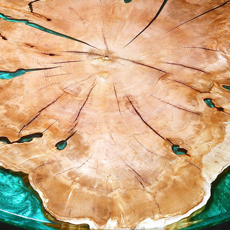Custom Walnut Epoxy Resin Round Coffee Table Green Resin CRT-04
