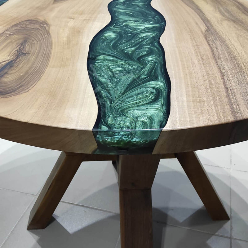 Custom Black Walnut Epoxy Resin Round Coffee Table Green Resin CRT-03