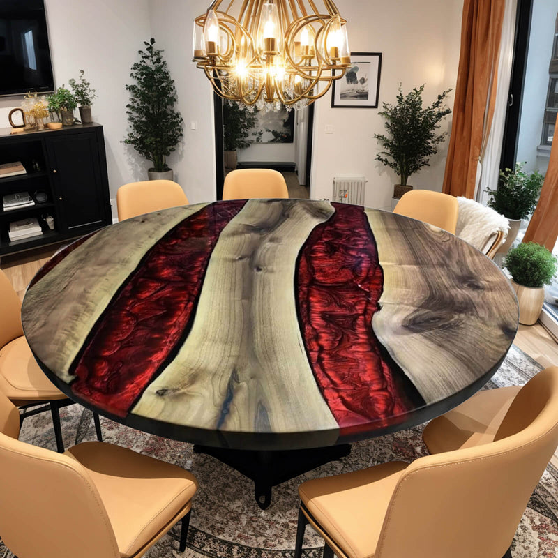 Custom Black Walnut Epoxy Resin Round Coffee Table Red Resin CRT-64