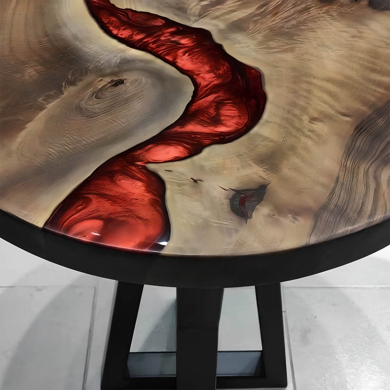 Custom Black Walnut Epoxy Resin Round Coffee Table Red Resin CRT-02
