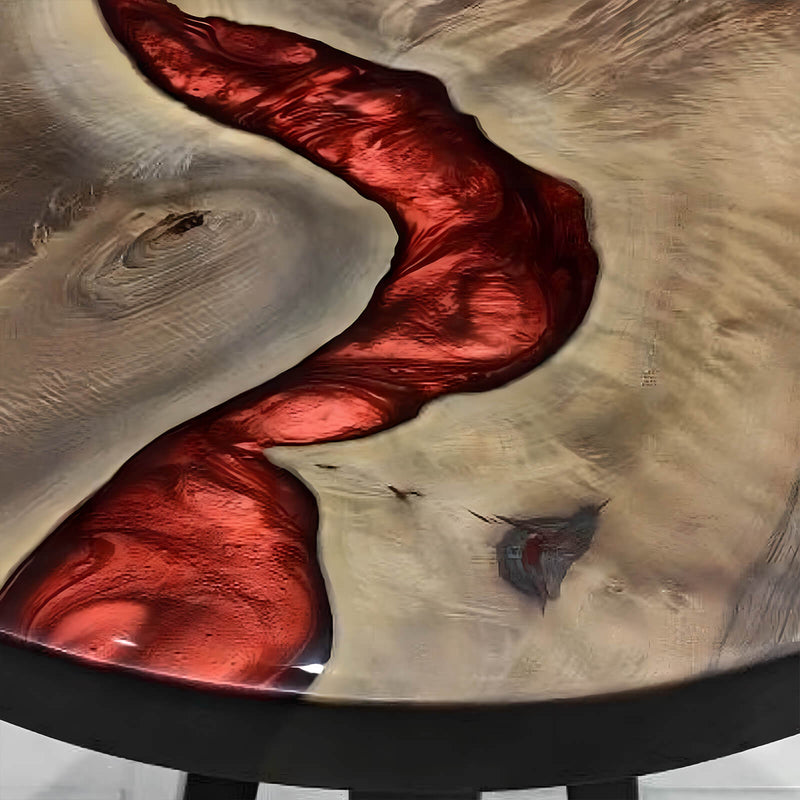 Custom Black Walnut Epoxy Resin Round Coffee Table Red Resin CRT-02