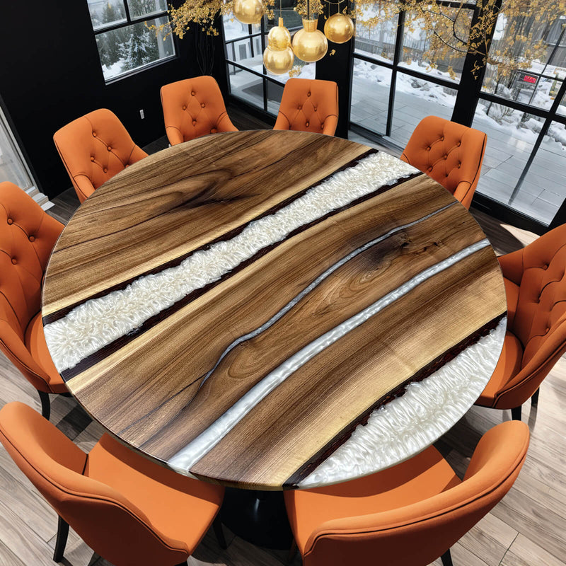 Custom Black Walnut Epoxy Resin Round Coffee Table White Resin CRT-74