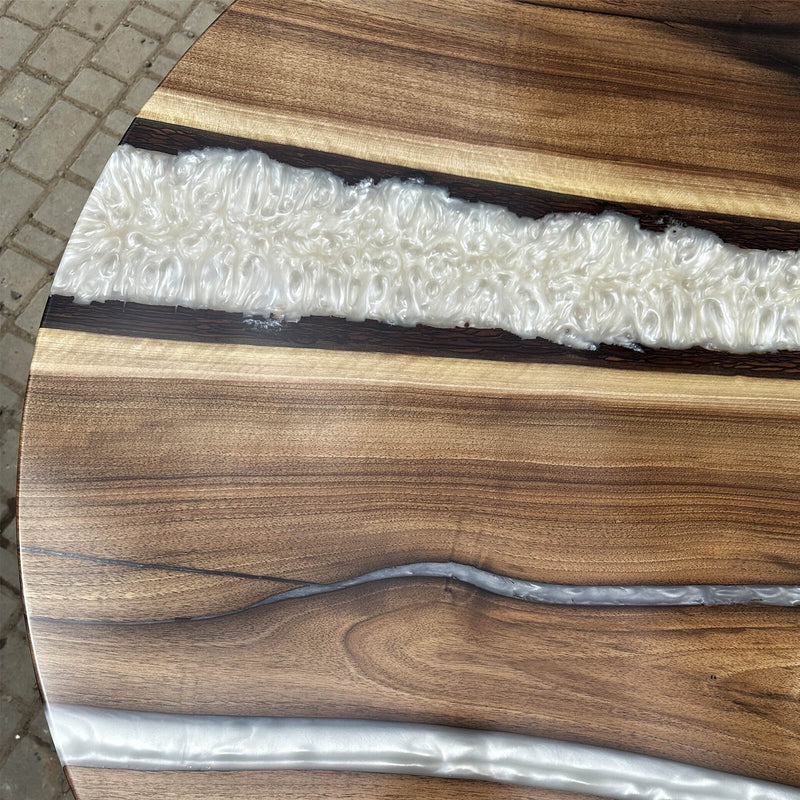 Custom Black Walnut Epoxy Resin Round Coffee Table White Resin CRT-74