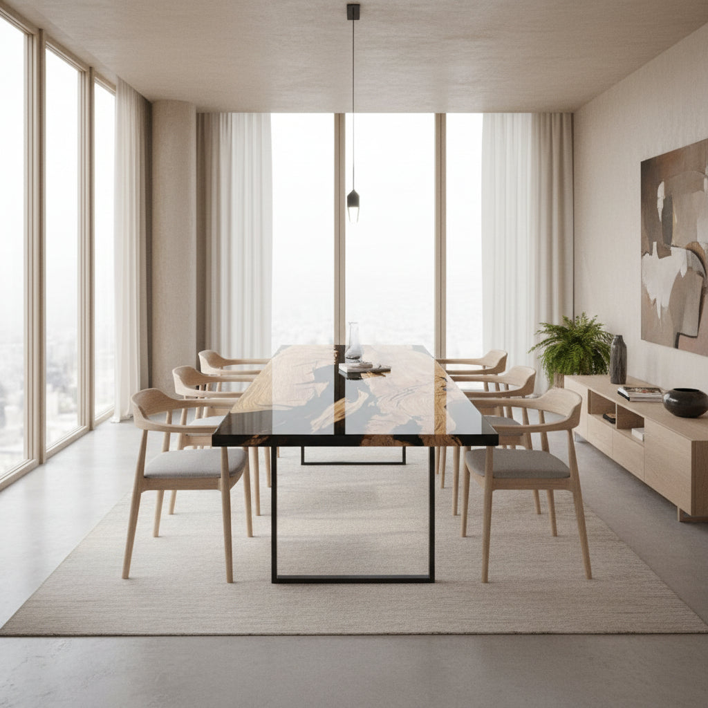 Custom Olive Black Resin Epoxy Dining Table ORT-49