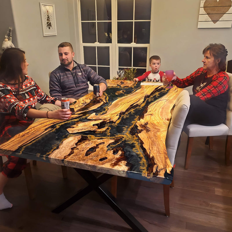 Custom Olive Epoxy Resin River Table Black Gold ORT-40