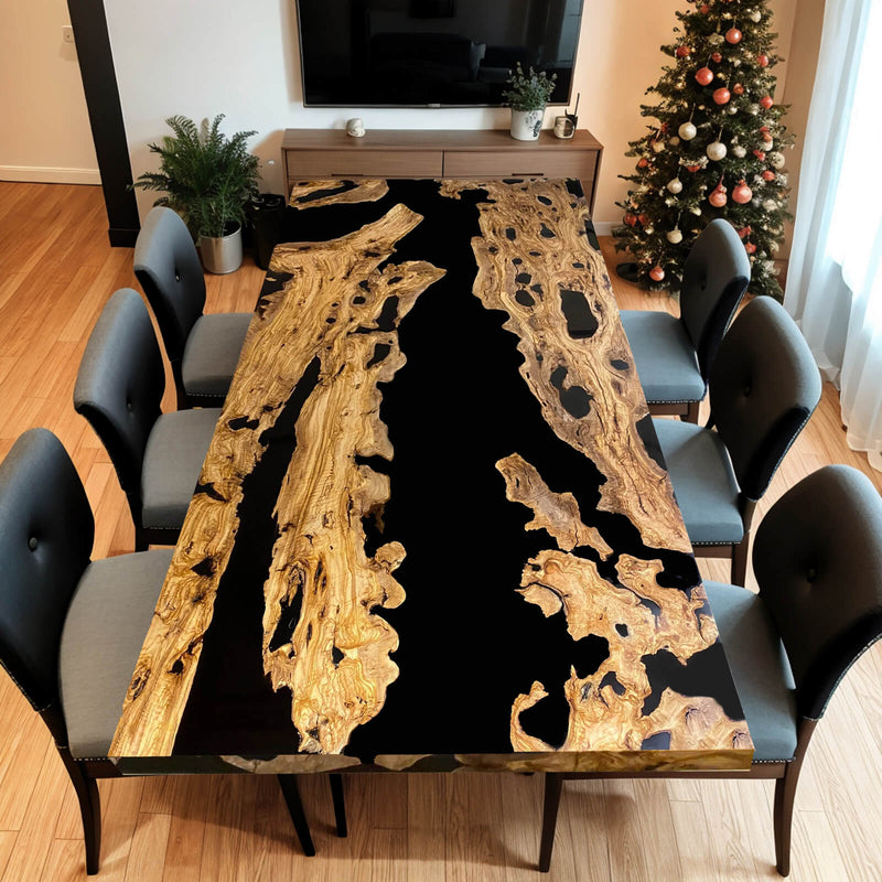Custom Olive Epoxy Resin River Table Black Resin ORT-14