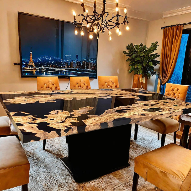 Custom Olive Epoxy Resin River Table Black Resin ORT-14