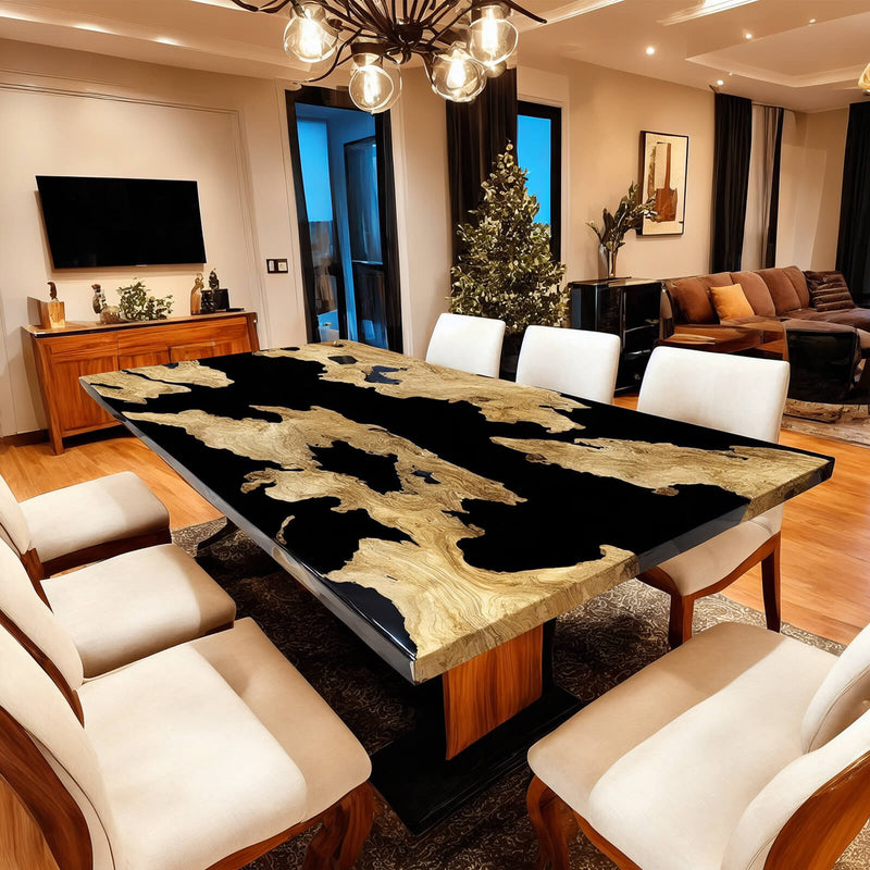 Custom Olive Epoxy Resin River Table Black Resin ORT-17