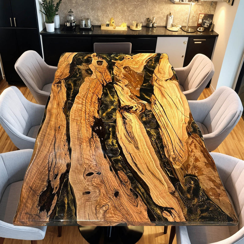 Custom Olive Epoxy Resin River Table Black Resin ORT-09