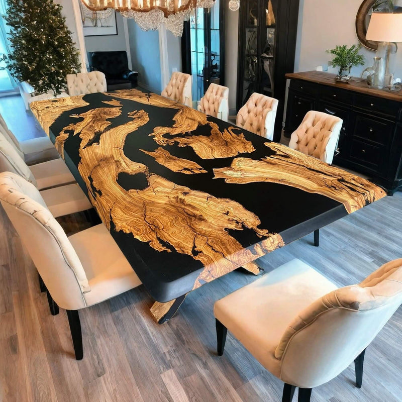 Custom Olive Epoxy Resin River Table Black Resin ORT-35
