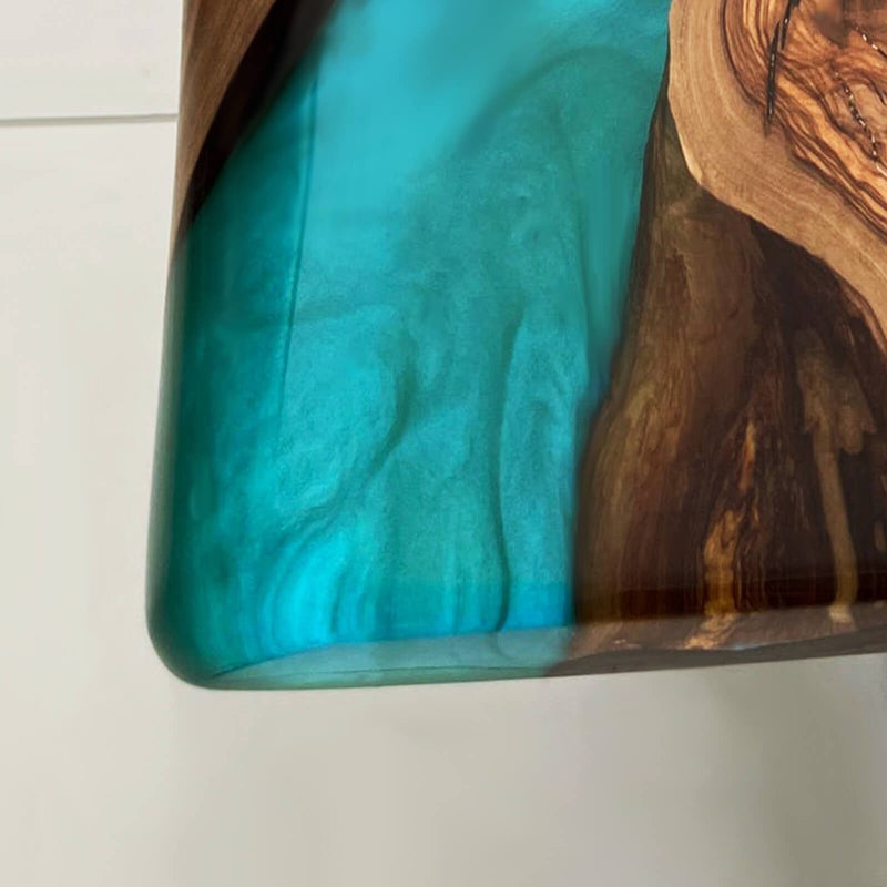 Custom Olive Epoxy Resin River Table Blue Pearl ORT-48