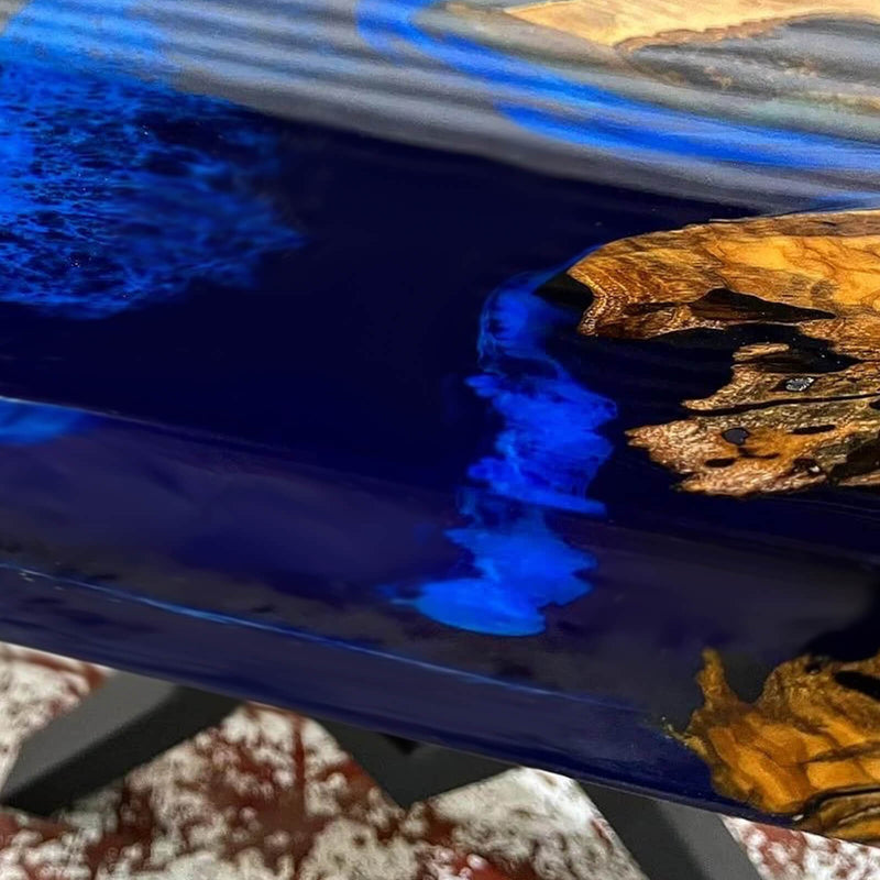 Custom Olive Epoxy Resin River Table Blue Waves ORT-05