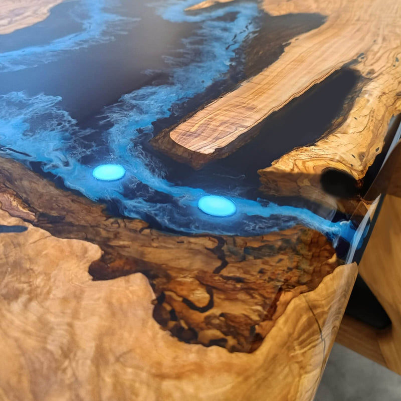 Custom Olive Epoxy Resin River Table Deep Sea Blue ORT-27