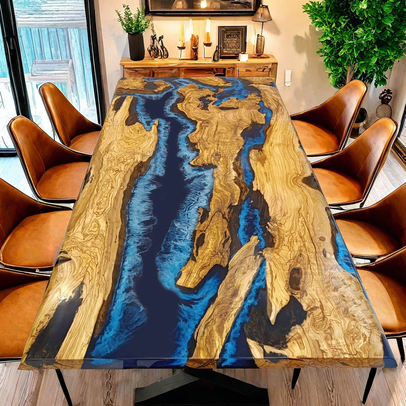 Custom Olive Epoxy Resin River Table Deep Sea Blue ORT-27
