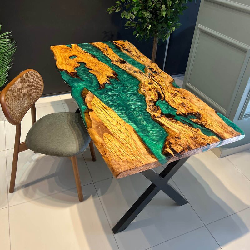 Custom Olive Epoxy Resin River Table Green Pearl ORT-43