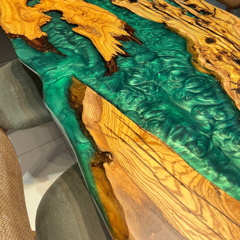 Custom Olive Epoxy Resin River Table Green Pearl ORT-43