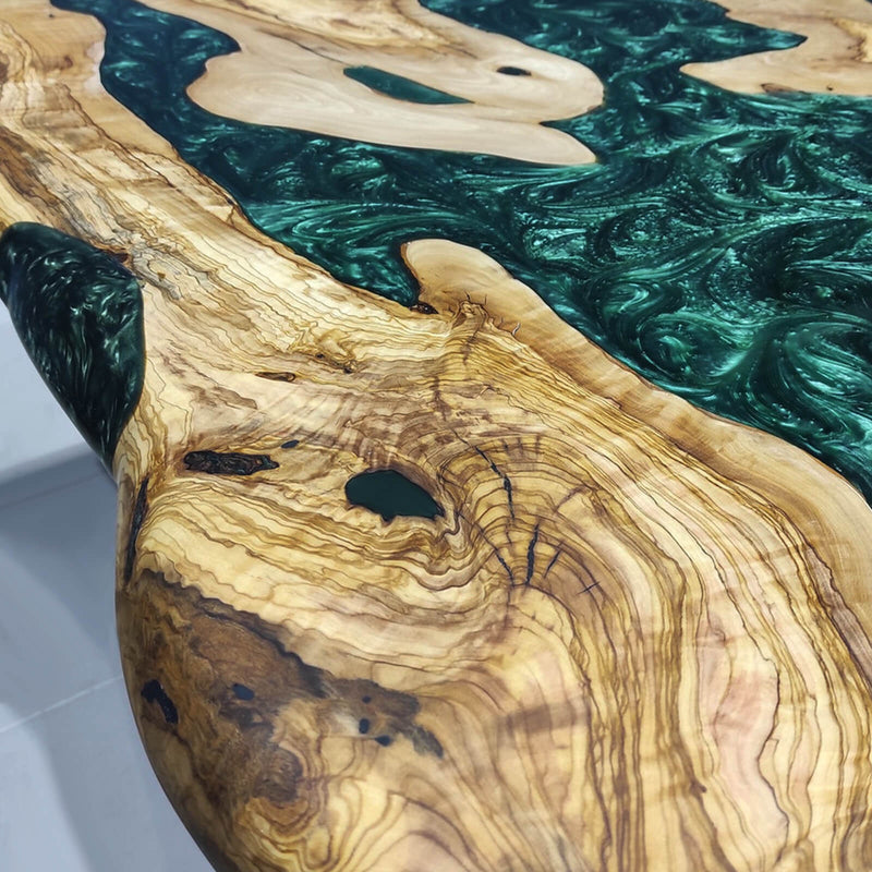 Custom Olive Epoxy Resin River Table Green Pearl ORT-30