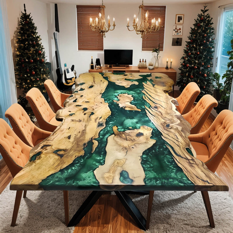Custom Olive Epoxy Resin River Table Green Resin ORT-02