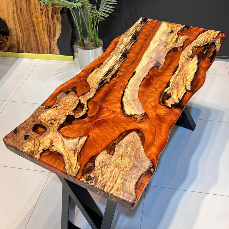 Custom Olive Epoxy Resin River Table Orange Pearl ORT-29
