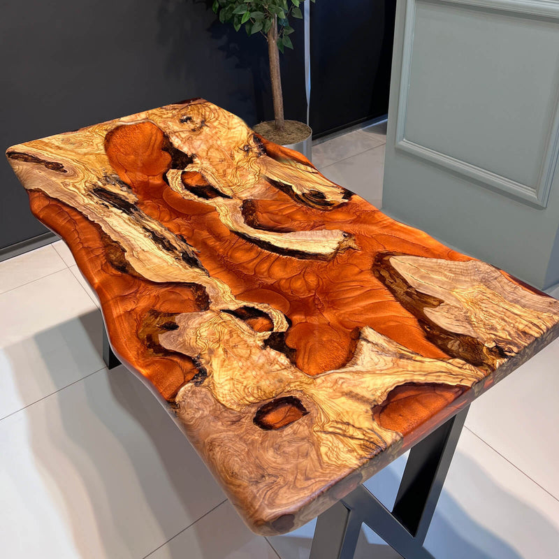 Custom Olive Epoxy Resin River Table Orange Pearl ORT-29