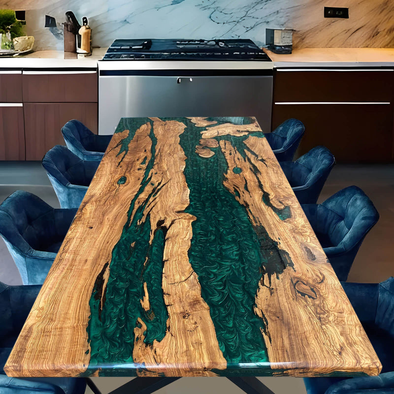 Custom Olive Epoxy Resin River Table Pearl Green ORT-28