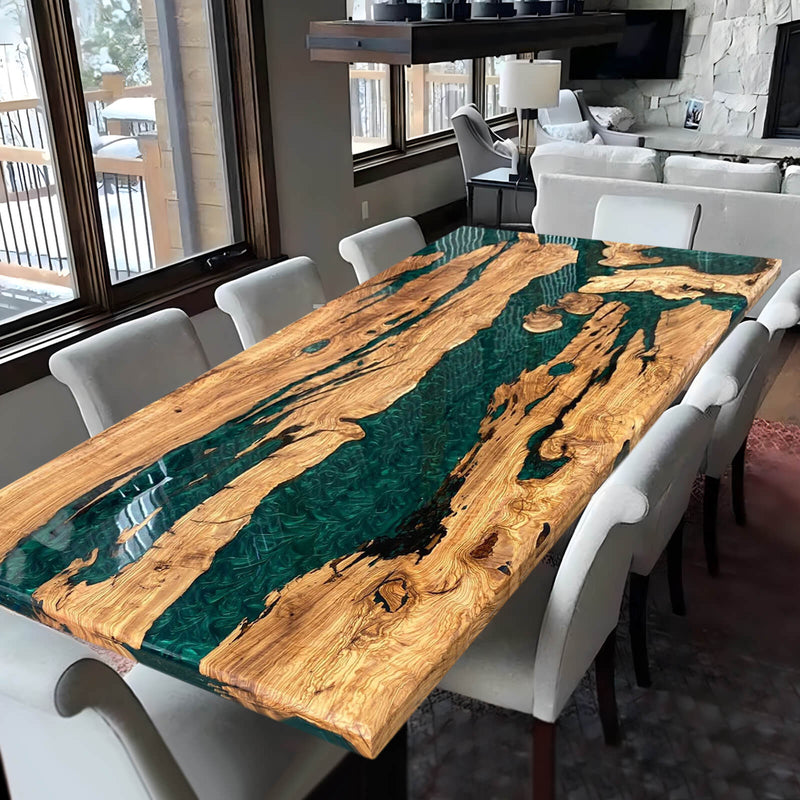 Custom Olive Epoxy Resin River Table Pearl Green ORT-28