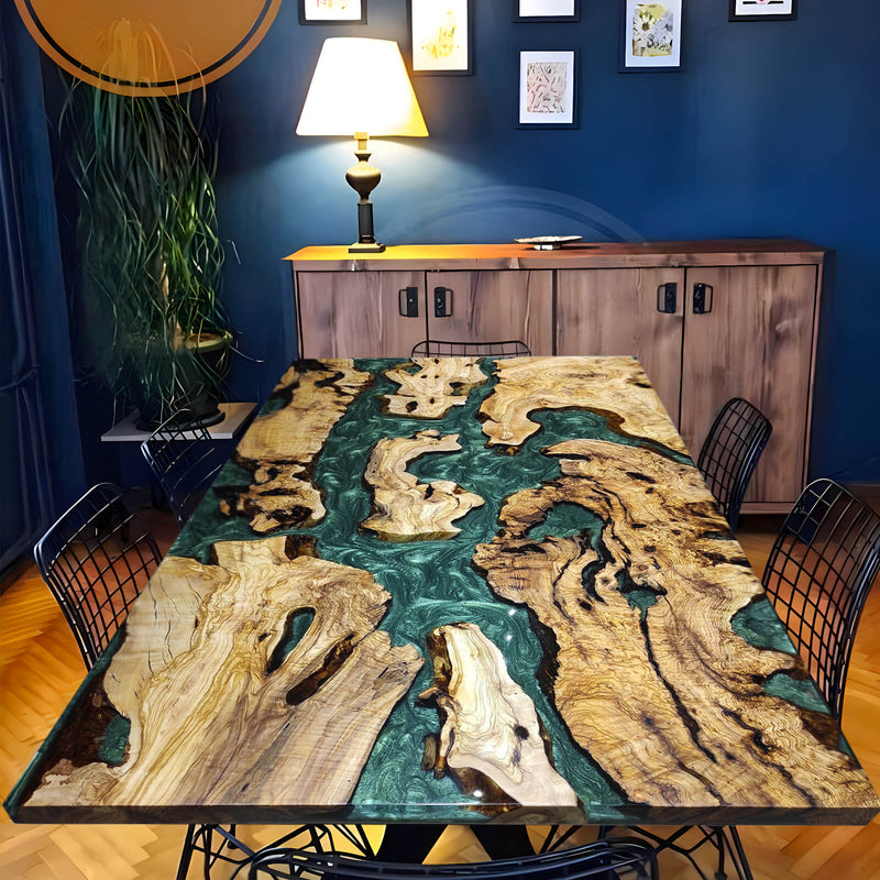 Custom Olive Epoxy Resin River Table Pearl Green ORT-42