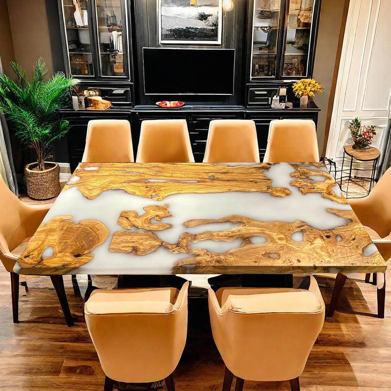 Custom Olive Epoxy Resin River Table White Resin ORT-25