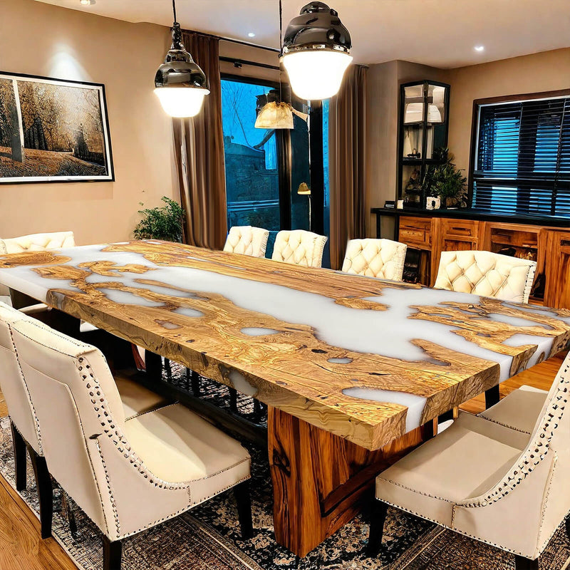 Custom Olive Epoxy Resin River Table White Resin ORT-25