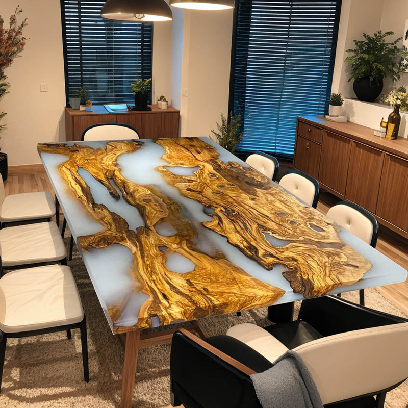 Custom Olive Epoxy Resin River Table White Resin ORT-04