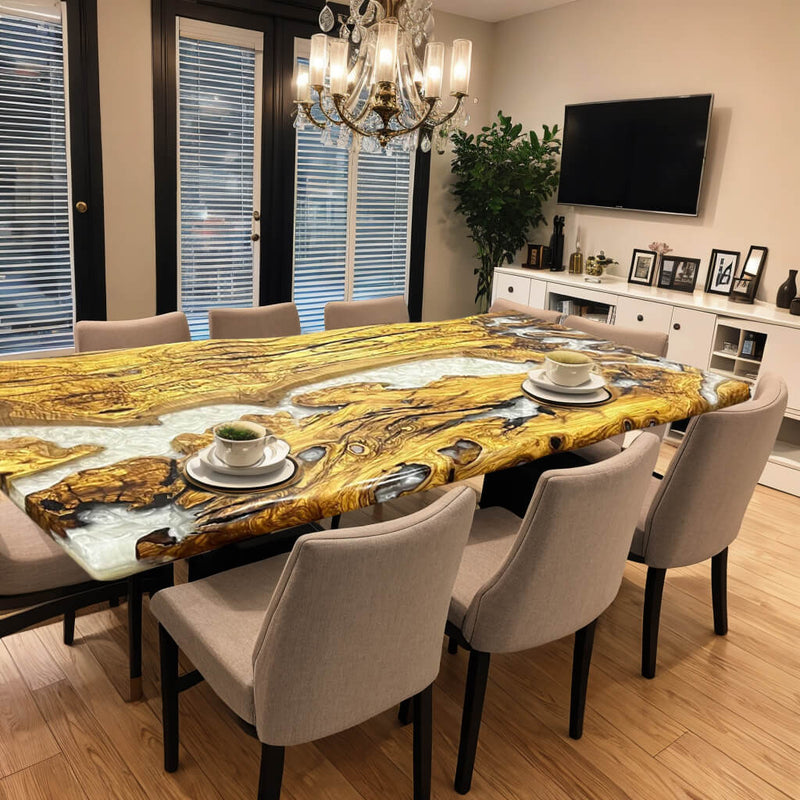Custom Olive Epoxy Resin River Table White Resin ORT-15