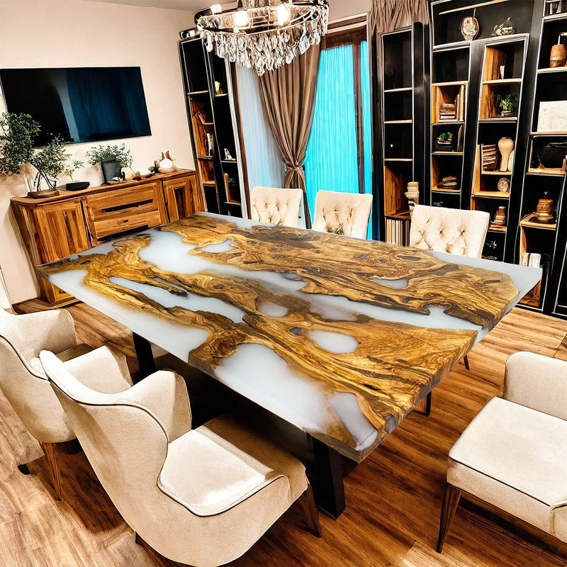 Custom Olive Epoxy Resin River Table White Resin ORT-20