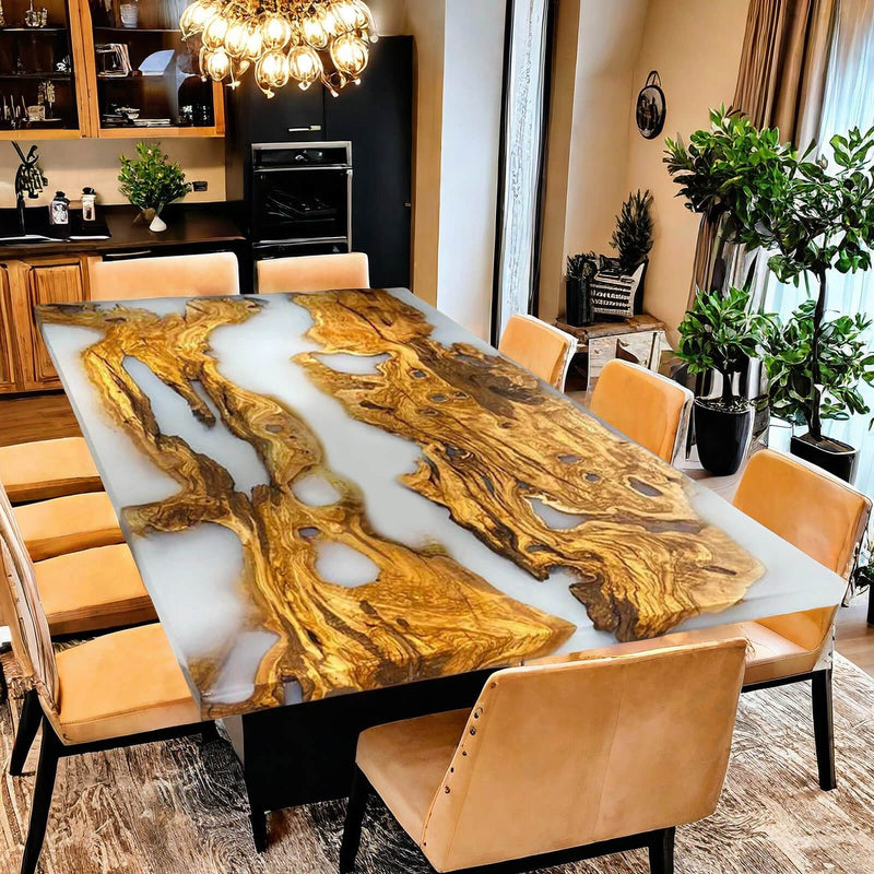 Custom Olive Epoxy Resin River Table White Resin ORT-20