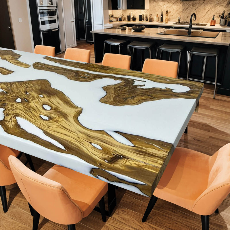 Custom Olive Epoxy Resin River Table White Resin ORT-07
