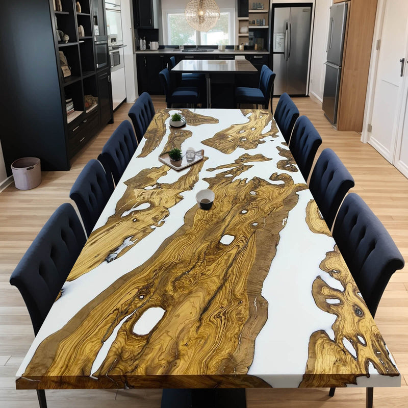Custom Olive Epoxy Resin River Table White Resin ORT-07