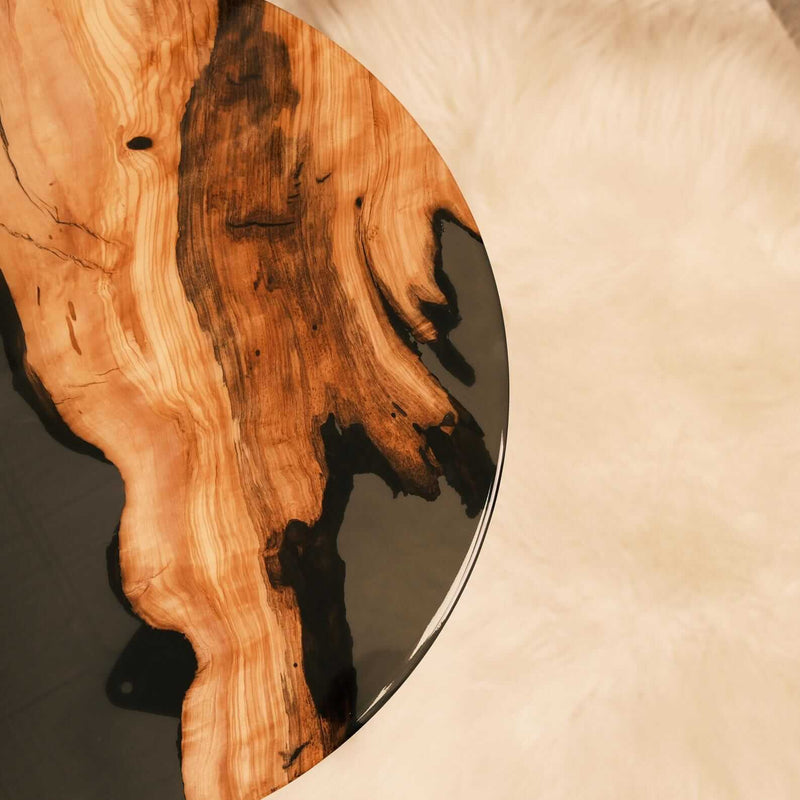 Custom Olive Epoxy Resin Round Coffee Table Black Resin CRT-45