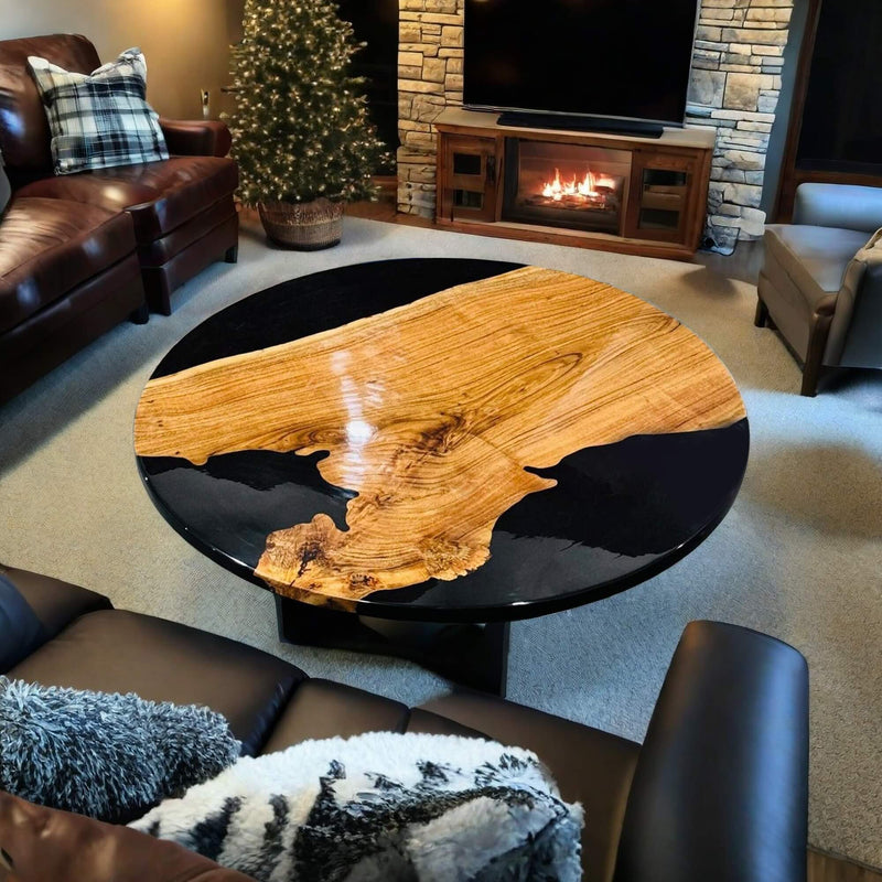 Custom Olive Epoxy Resin Round Coffee Table Black Resin CRT-46