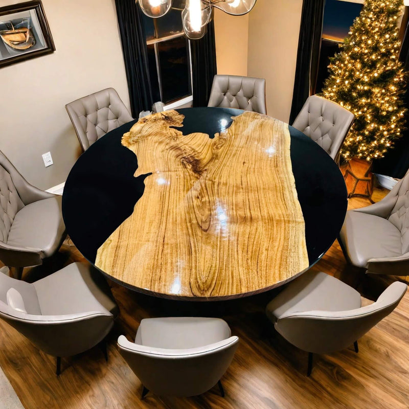 Custom Olive Epoxy Resin Round Coffee Table Black Resin CRT-46