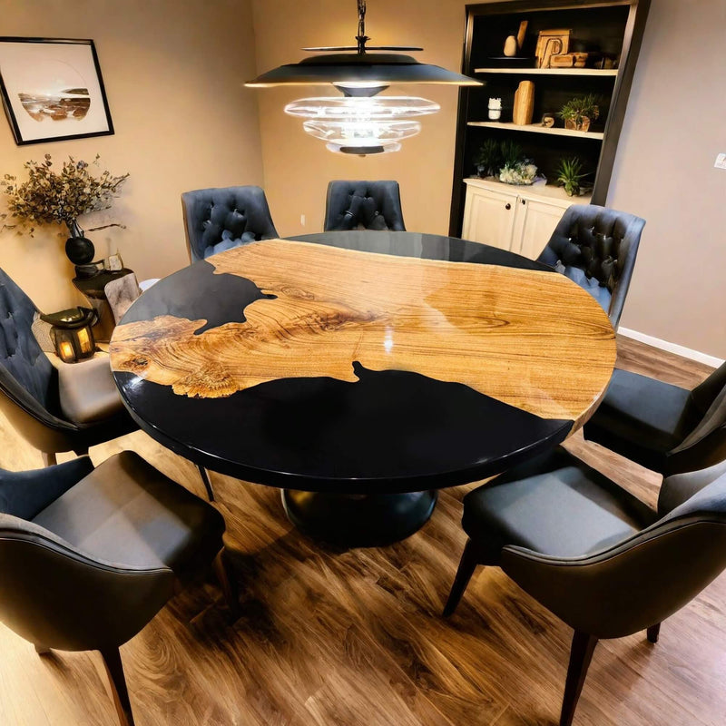 Custom Olive Epoxy Resin Round Coffee Table Black Resin CRT-46